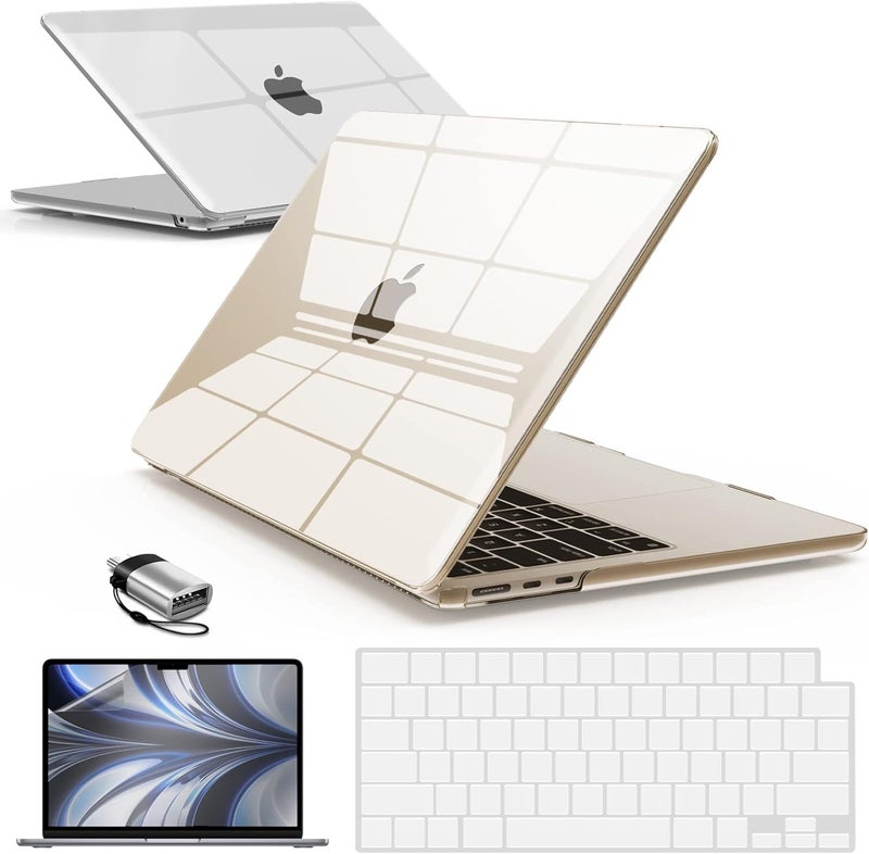 I Benzer Compatible with 2025 2024 2023 2022 MacBook Air 13 inch Case M4 A3240 M3 A3113 M2 A2681, Hardshell Case & KeyboardCover & ScreenFilm & Type-C for Mac Air 13.6, Crystal Clear, AT13-KK-CYCL+2TC - Image 1